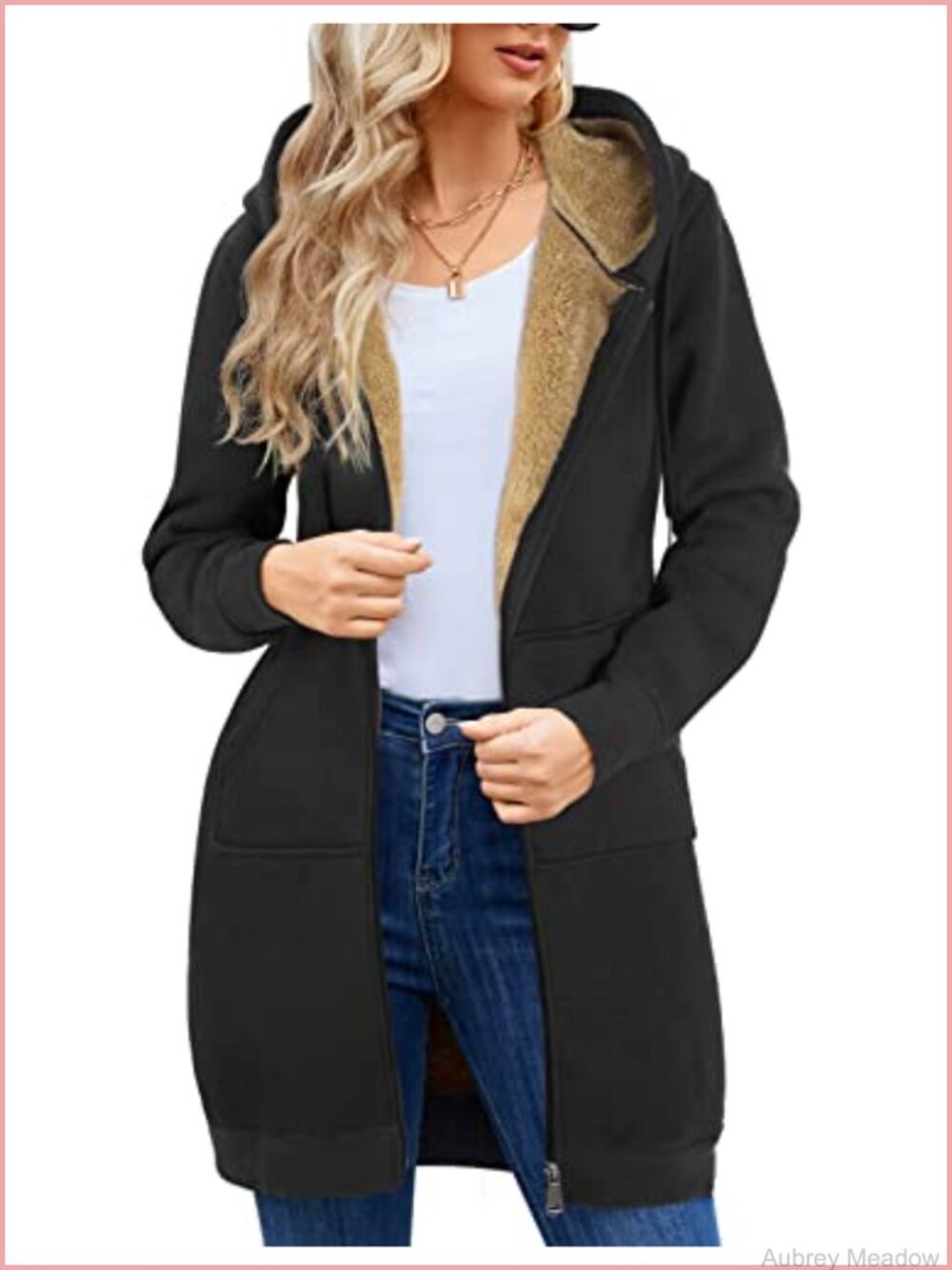 Sherpa Lined Zip Up Hoodie Womens Long Tunic Sweatshirt Winter Coat Pockets